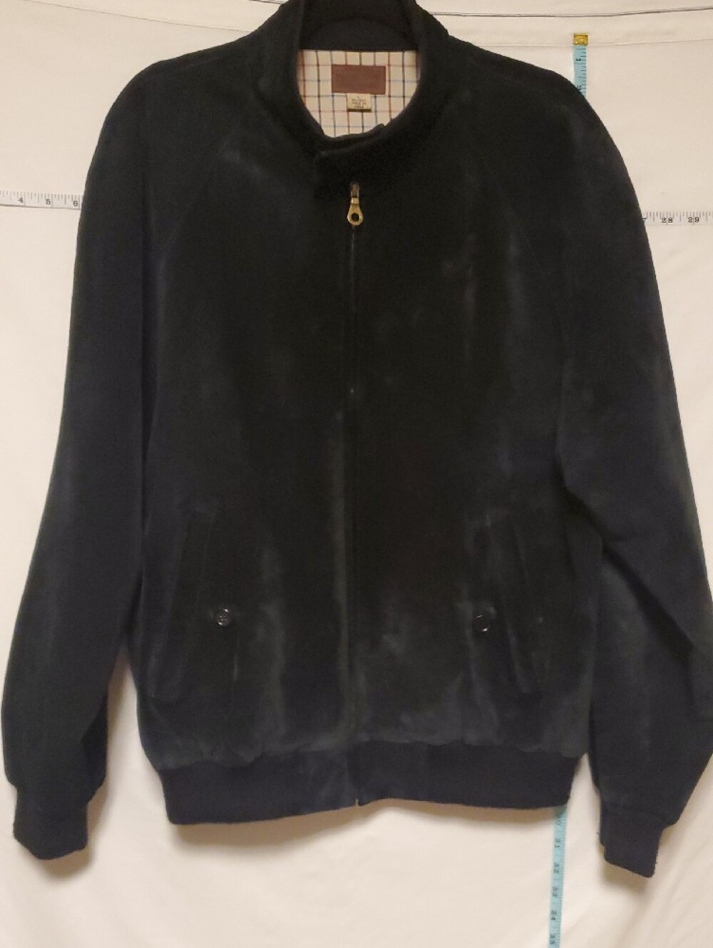 Pendleton Vintage Men's Black Suede Zip Jacket Plaid Lining Lg Winter Casual